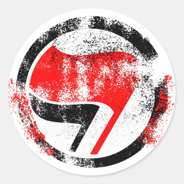 Distressed Anti-Fascist Action Flag Classic Round Sticker (Front)