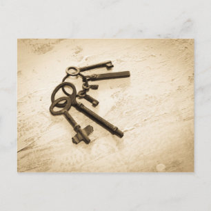 Distressed Antique Skeleton Keys on Key Ring Postcard