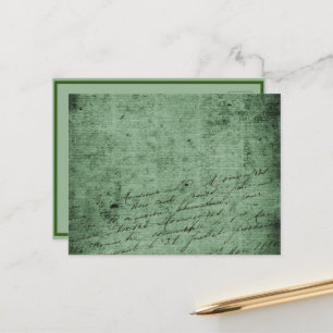 Distressed Antique Vintage Handwriting on Green Holiday Postcard