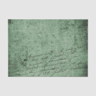 Distressed Antique Vintage Handwriting on Green Tissue Paper