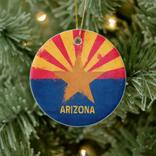 Distressed Arizona State Flag Ceramic Tree Decoration