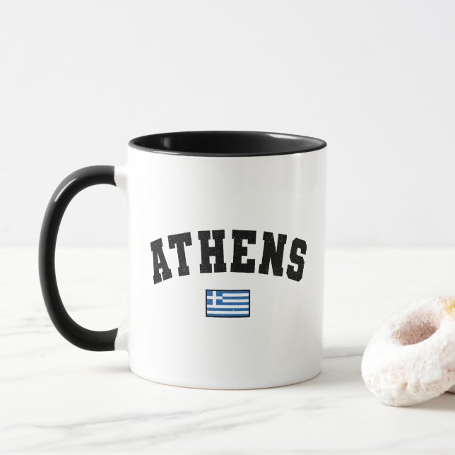 Distressed Athens Athletic Typography w Greek Flag Mug (With Donut)