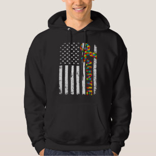 Distressed Autism Auntie American Flag Family Matc Hoodie