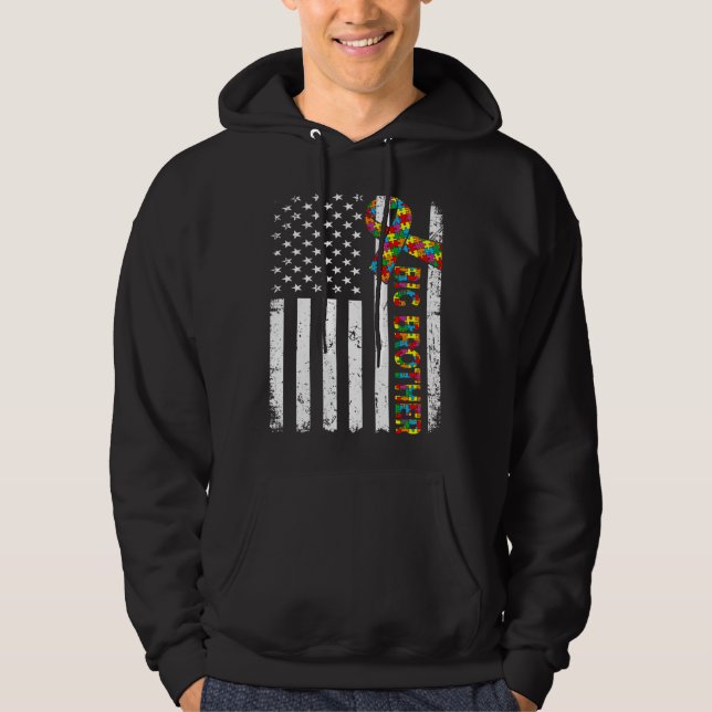 Distressed Autism Big Brother American Flag Family Hoodie (Front)