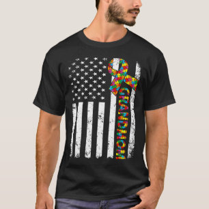 Distressed Autism Grandmom American Flag Family Ma T-Shirt