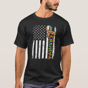 Distressed Autism Grandpa American Flag Family Mat T-Shirt