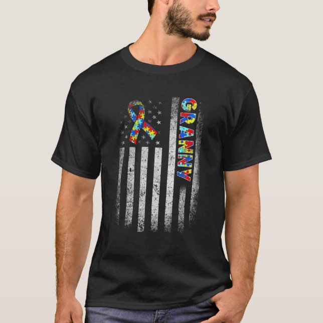 Distressed Autism Granny American Flag Men Women F T-Shirt (Front)