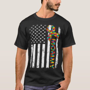 Distressed Autism Mummy American Flag Family Match T-Shirt
