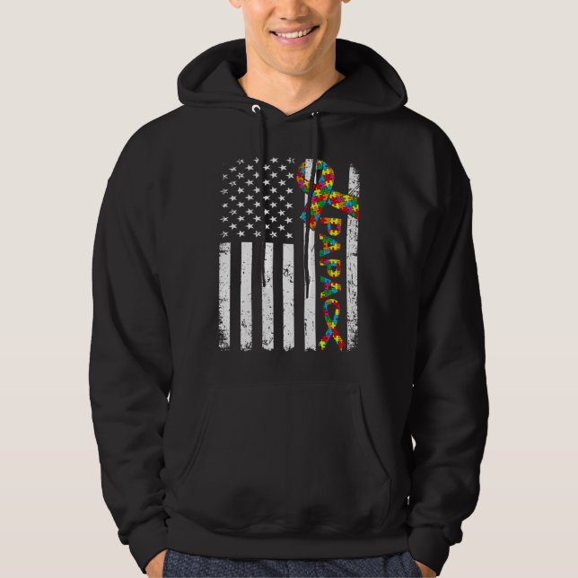 Distressed Autism Papa American Flag Family Matchi Hoodie (Front)