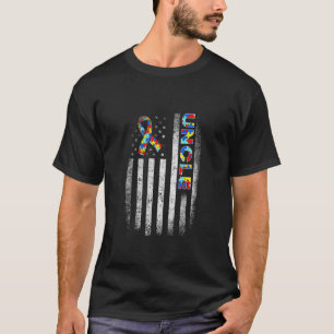 Distressed Autism Uncle American Flag Men Women Fa T-Shirt