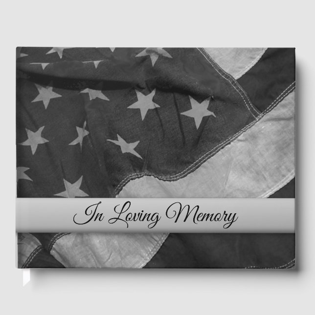 Distressed B & W American Flag Funeral Guest Book (Front)