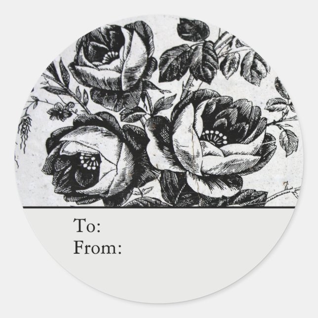 Distressed B&W Roses Personalized To & From Classic Round Sticker (Front)