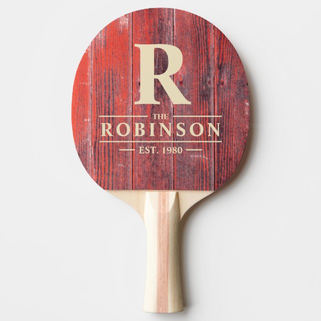 Distressed Barn Boards Family Name & Initial Ping Pong Paddle (Front)
