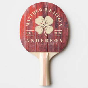 Distressed Barn Boards Irish Clover Wedding Crest Ping Pong Paddle
