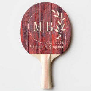 Distressed Barn Boards Leaf Wedding Monogram Ping Pong Paddle