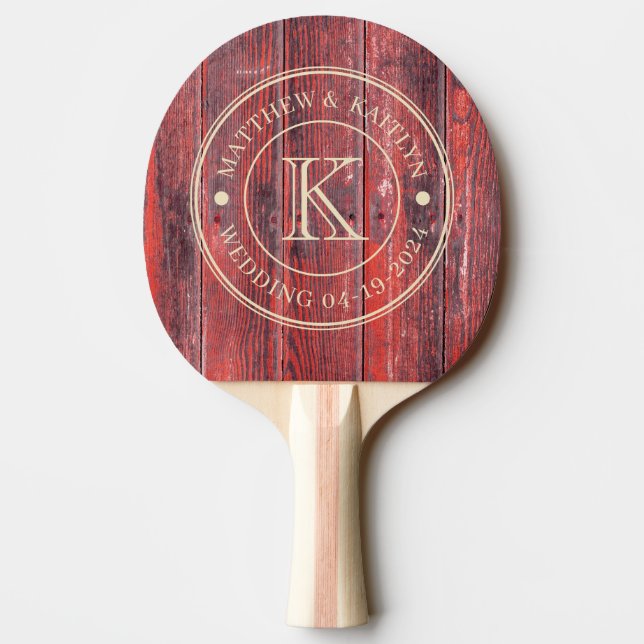Distressed Barn Boards Wedding Monogram Ping Pong Paddle (Back)