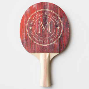 Distressed Barn Boards Wedding Monogram Star Ping Pong Paddle