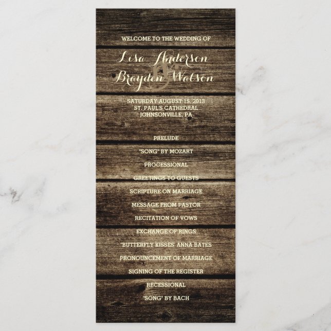 Distressed Barn Wood Rustic Wedding Program Programme (Front)