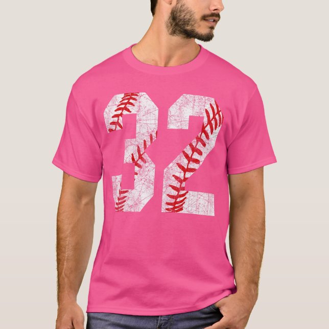 Distressed Baseball Number 32 Jersey Uniform Playe T-Shirt (Front)
