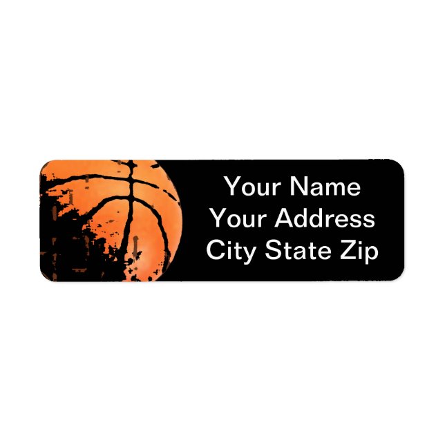 Distressed Basketball  White/Black Address Labels (Front)