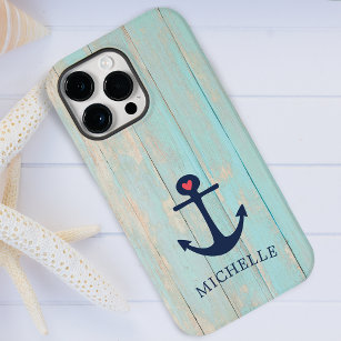 Distressed Beach Wood Nautical Anchor Personalised Case-Mate iPhone Case