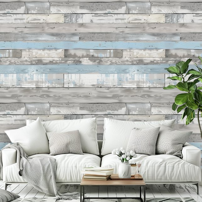 Distressed Beachwood Light Blue Grey Room Pattern Wallpaper (Distressed Beachwood Light Blue Gray Room Office Wallpaper)