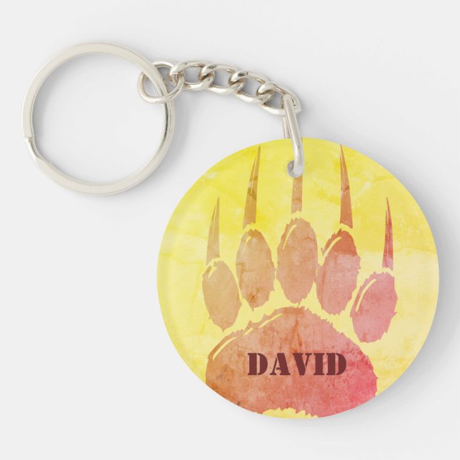 Distressed Bear Paw Print Custom Name Key Ring (Front)