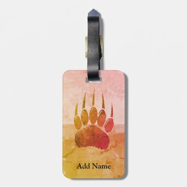 Distressed Bear Paw Print Luggage Tag (Back Vertical)