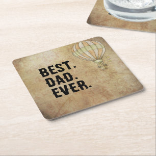 Distressed Beige Vintage Hot Air Balloon Steampunk Square Paper Coaster