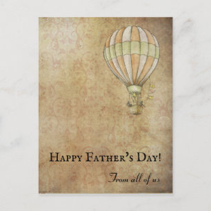 Distressed Beige White Hot Air Balloon Fathers Day Postcard