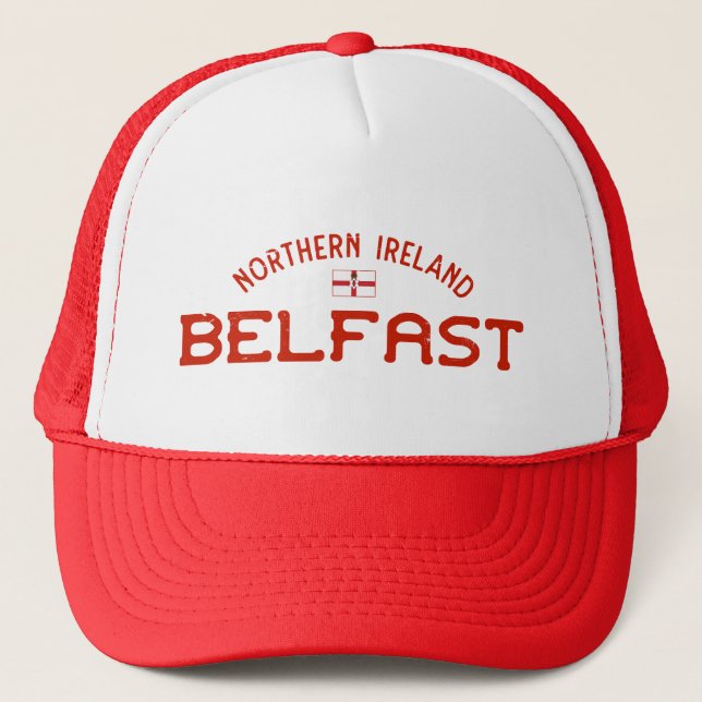 Distressed Belfast Northern Ireland Ulster Banner Trucker Hat (Front)