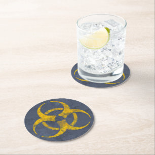 Distressed Biohazard Symbol Round Paper Coaster