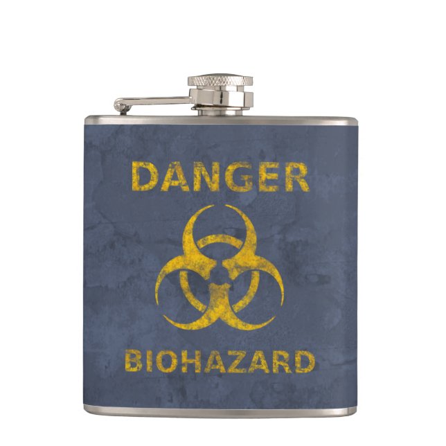 Distressed Biohazard Warning Hip Flask (Front)
