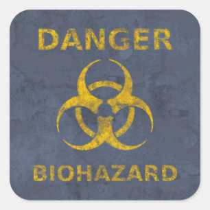 Distressed Biohazard Warning Sign Square Sticker