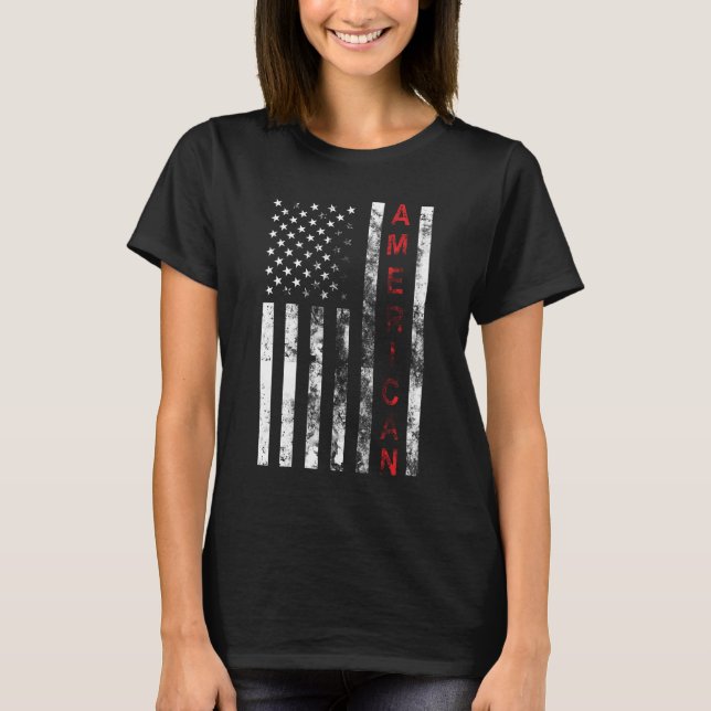 Distressed Black and White American Flag T-Shirt (Front)
