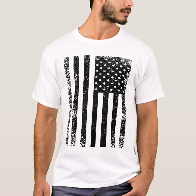 Distressed Black and White American Flag T-Shirt (Front)