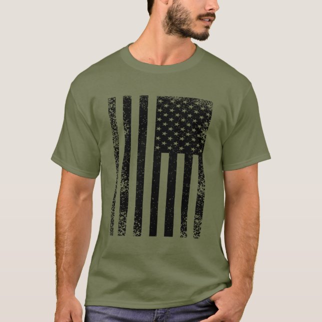 Distressed Black and White American Flag T-Shirt (Front)