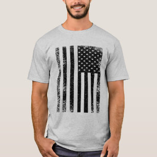 Distressed Black and White American Flag T-Shirt