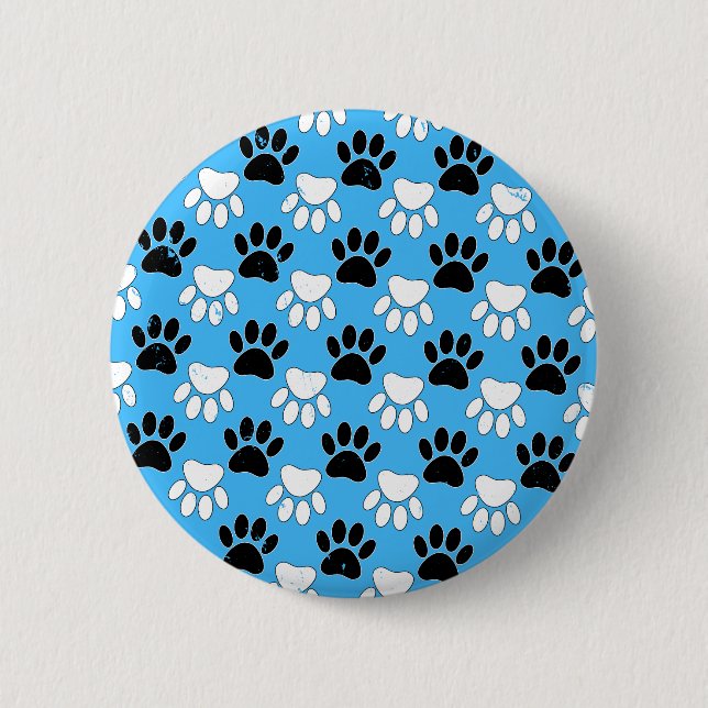 Distressed Black And White Paws On Blue Background 6 Cm Round Badge (Front)