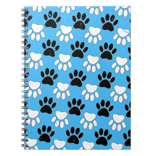 Distressed Black And White Paws On Blue Background Notebook