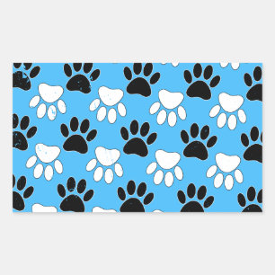 Distressed Black And White Paws On Blue Background Rectangular Sticker