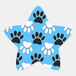 Distressed Black And White Paws On Blue Background Star Sticker
