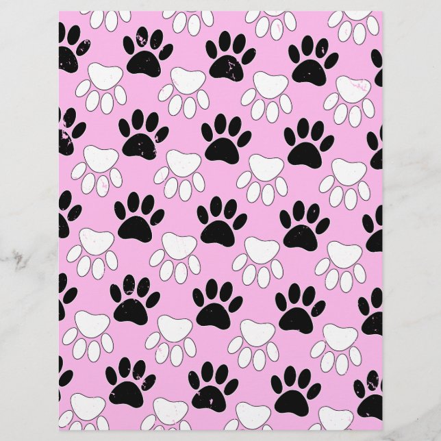Distressed Black And White Paws On Pink Background (Front)
