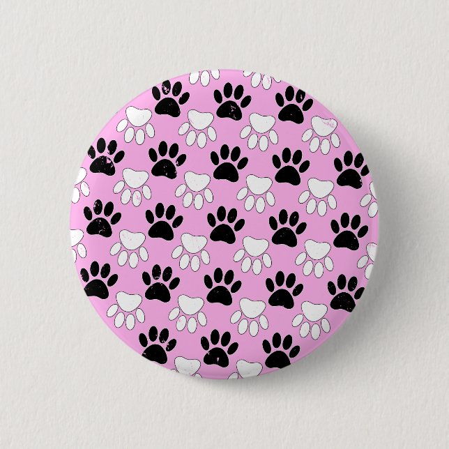 Distressed Black And White Paws On Pink Background 6 Cm Round Badge (Front)