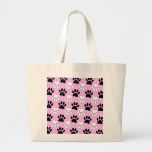 Distressed Black And White Paws On Pink Background Large Tote Bag