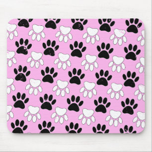 Distressed Black And White Paws On Pink Background Mouse Mat