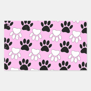 Distressed Black And White Paws On Pink Background Rectangular Sticker