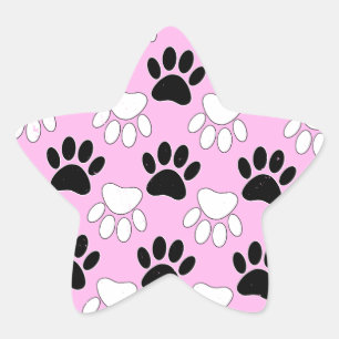 Distressed Black And White Paws On Pink Background Star Sticker