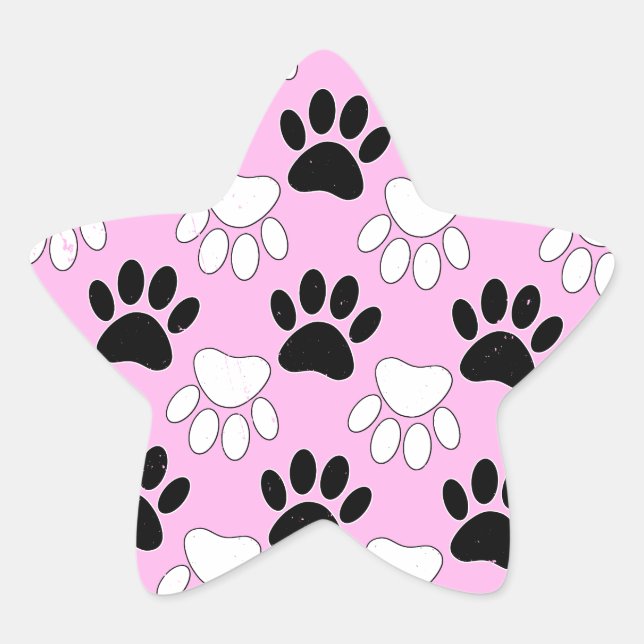 Distressed Black And White Paws On Pink Background Star Sticker (Front)