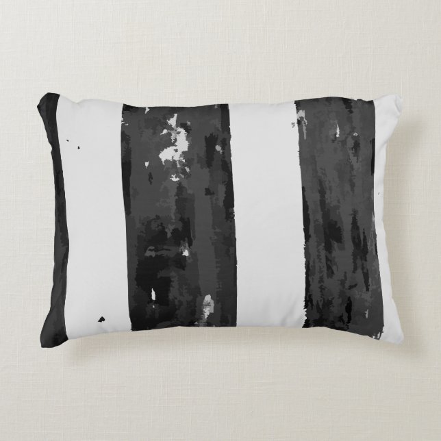 Distressed Black and White Stripe  Decorative Cushion (Front)
